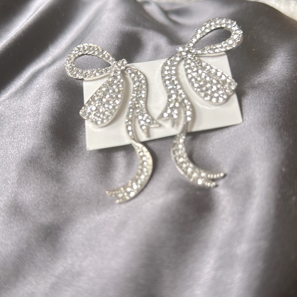 Big Bows - Silver & Diamond Sparkly Statement Earrings - Picture 4 of 4